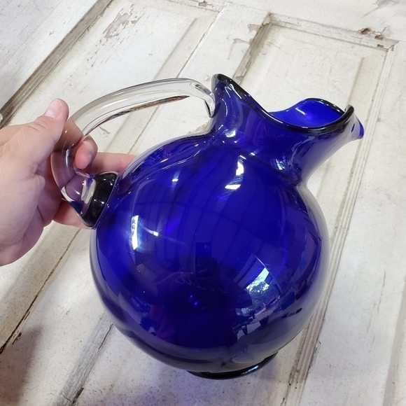 Vintage Cambridge Glass USA Cobalt Blue Handblown Large Ball Jug pitcher - Picture 3 of 14